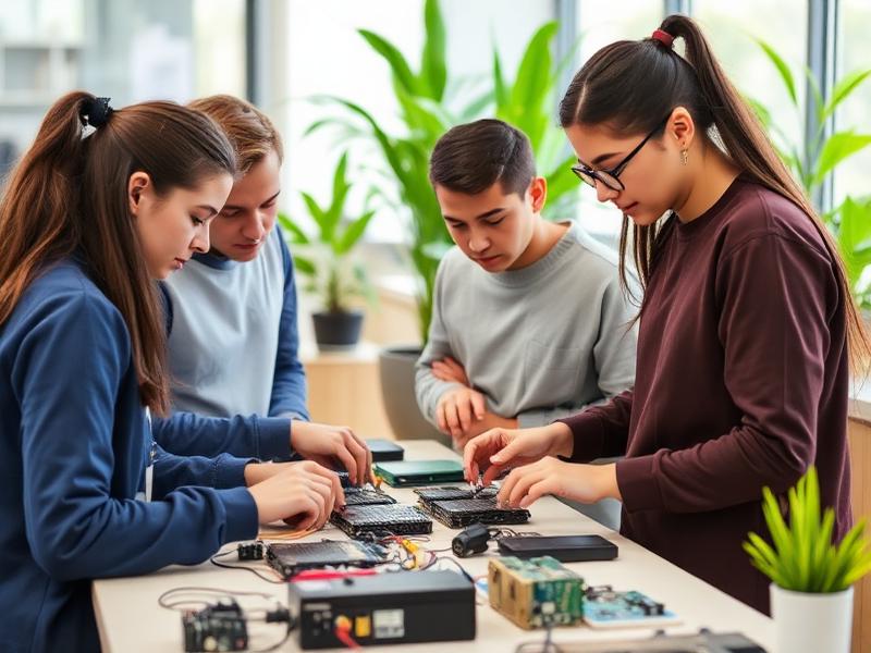 Schülerinnen und Schüler in der Werkstatt